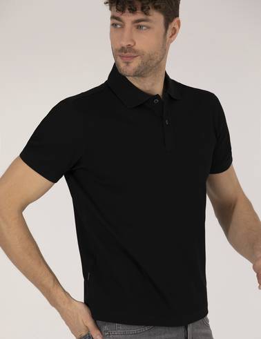 Siyah Regular Fit Polo Yaka Merserize Tişört