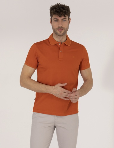 Kahverengi Regular Fit %100 Pamuk Düğmeli Polo Yaka Merserize Basic Tişört