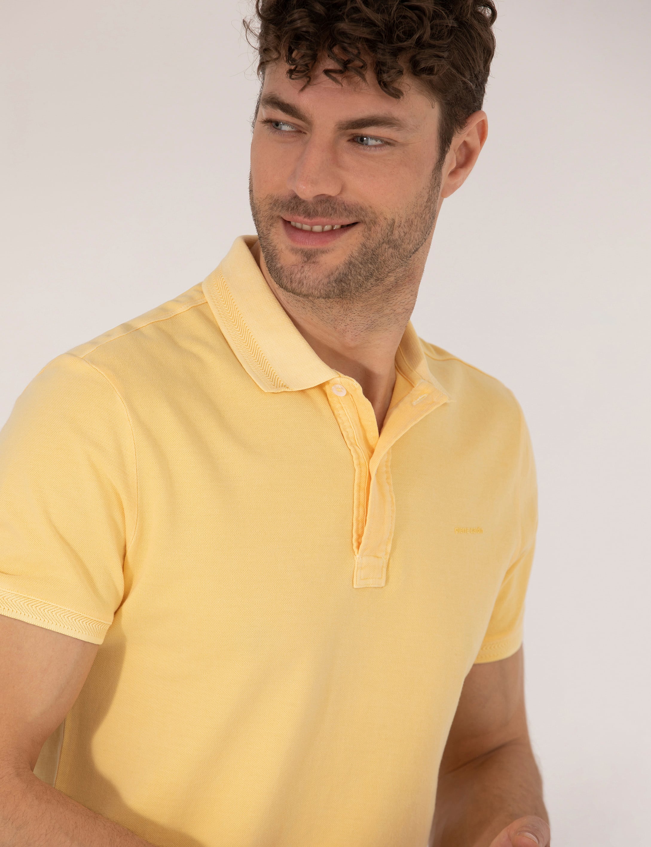 Açık Sarı Slim Fit %100 Pamuk Polo Yaka Tişört - Image 4