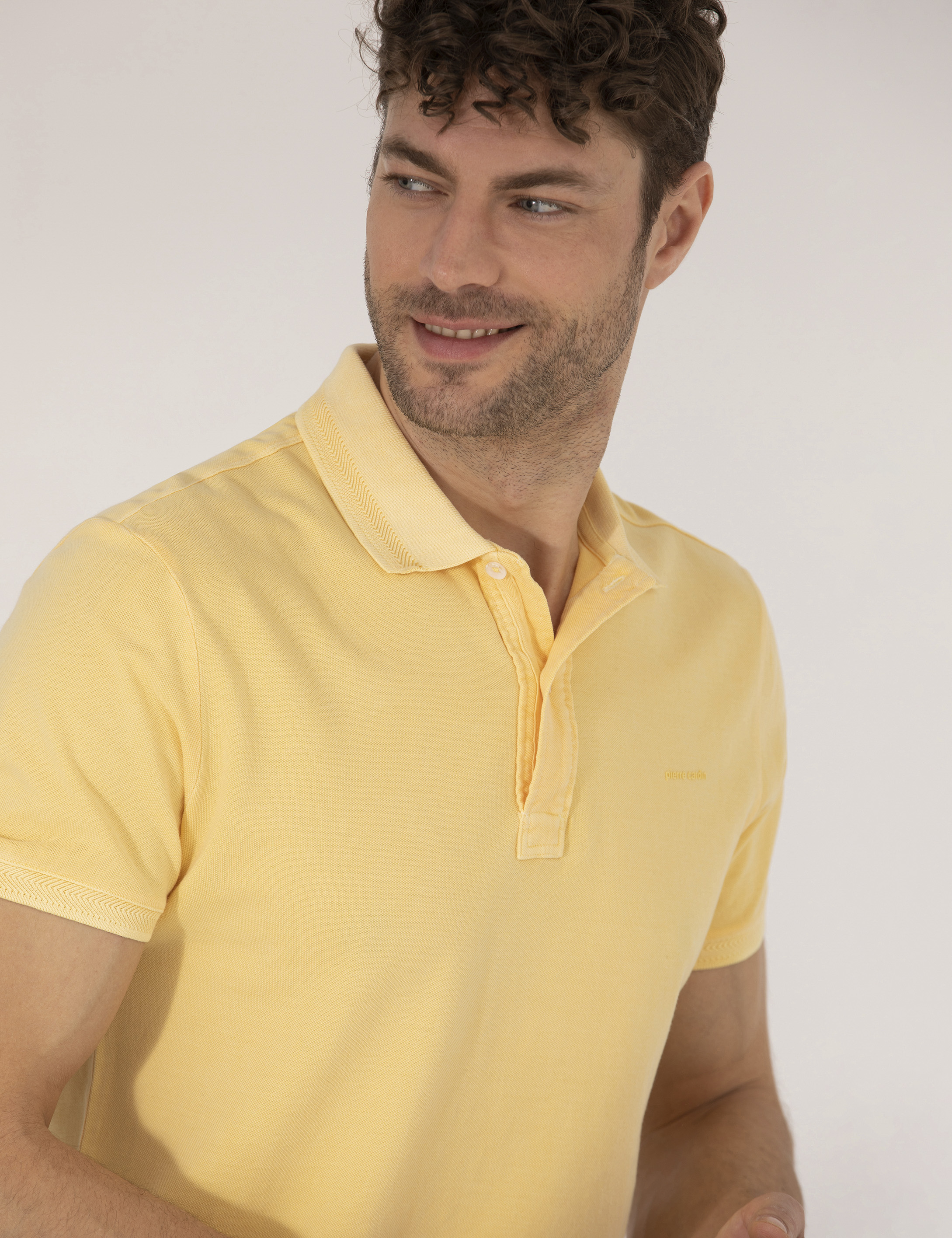Açık Sarı Slim Fit %100 Pamuk Polo Yaka Tişört