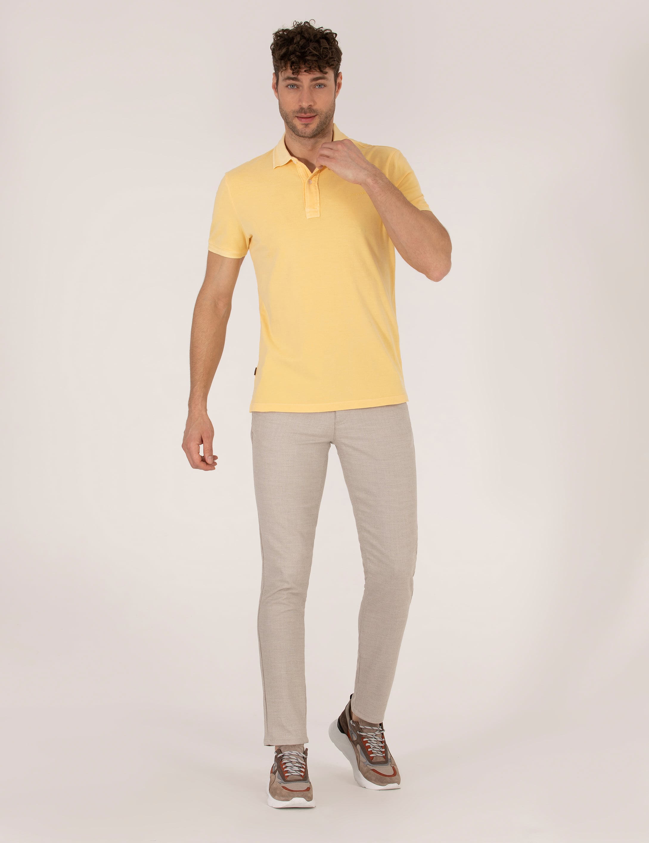 Açık Sarı Slim Fit %100 Pamuk Polo Yaka Tişört - Image 2