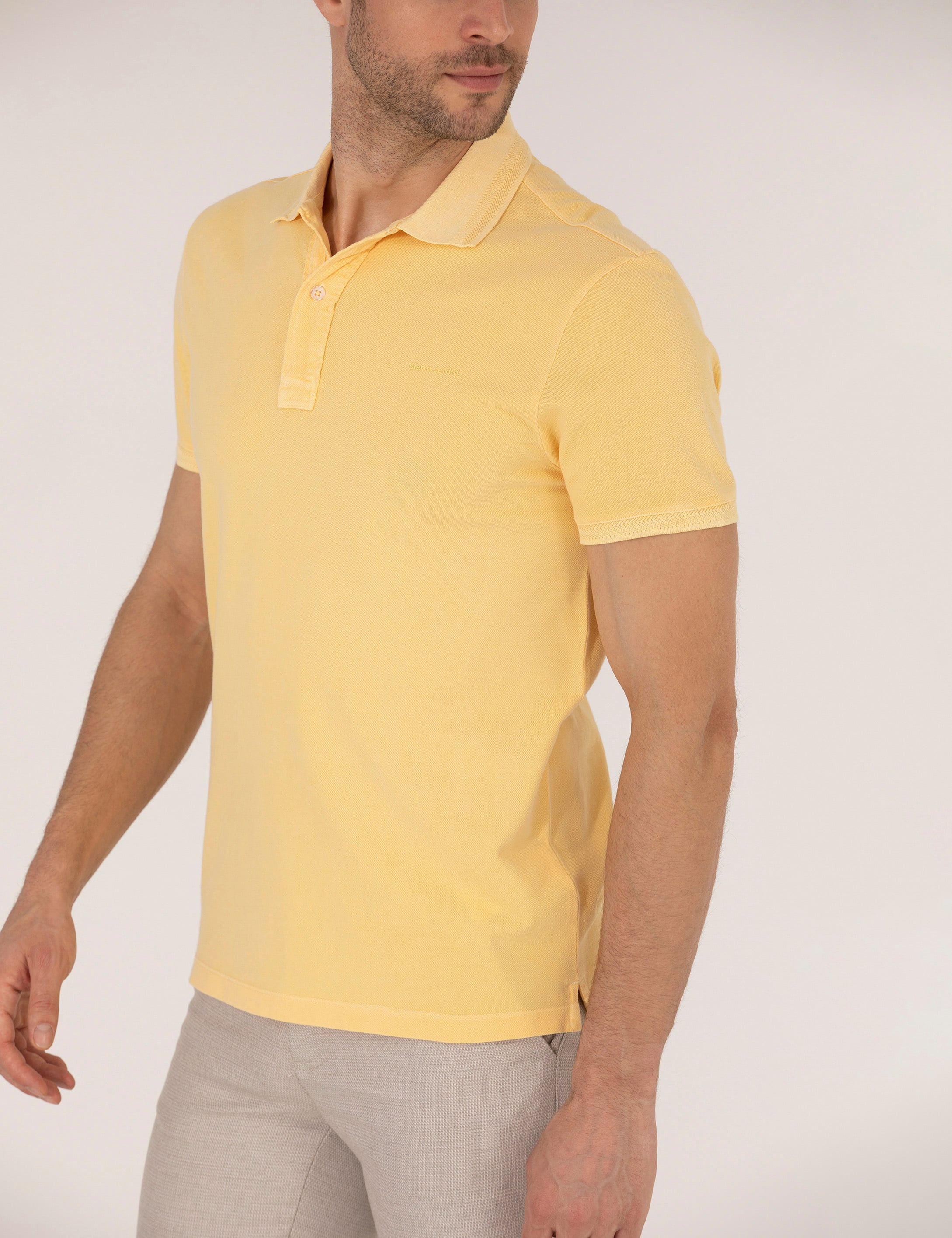 Açık Sarı Slim Fit %100 Pamuk Polo Yaka Tişört