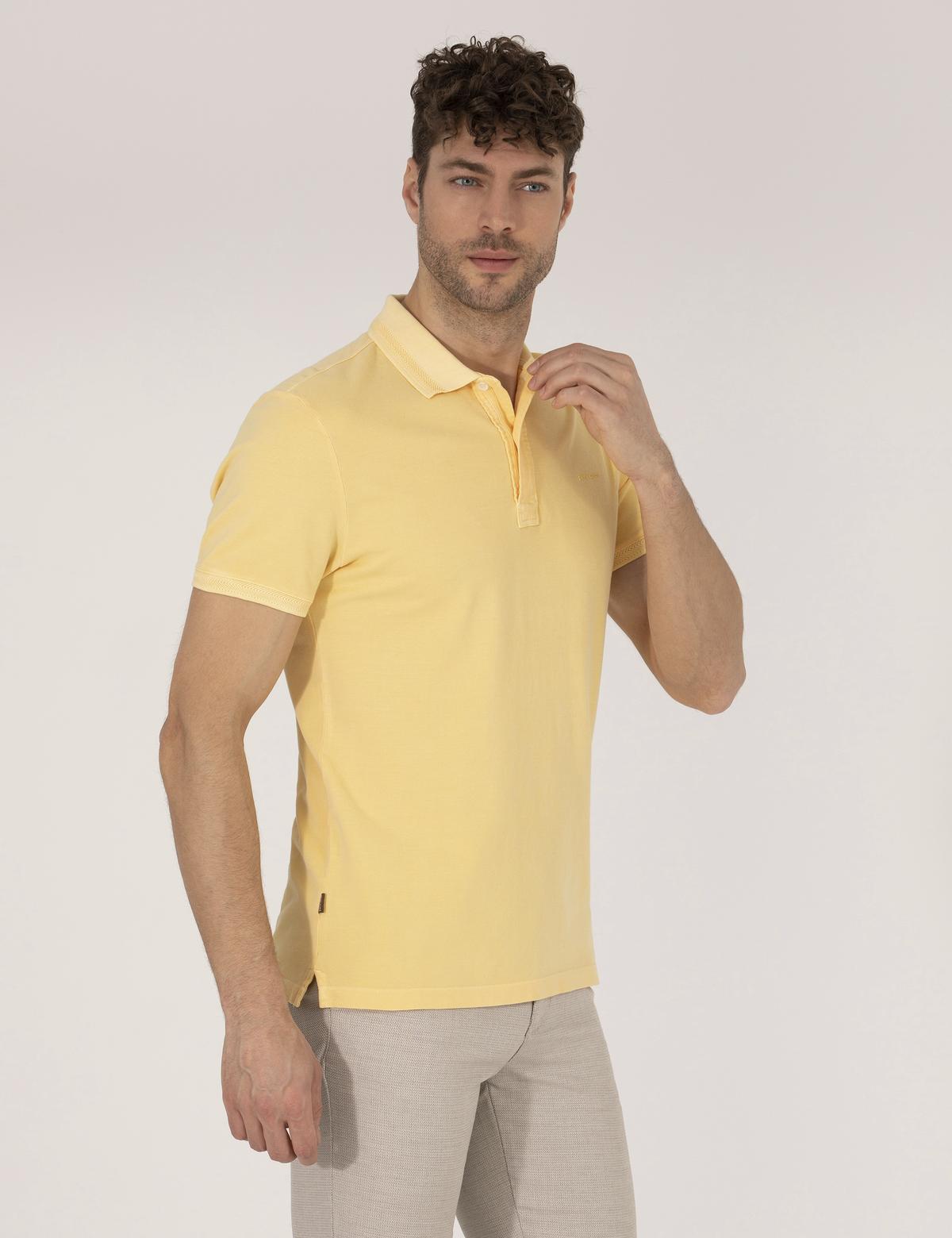Açık Sarı Slim Fit Polo Yaka Tişört