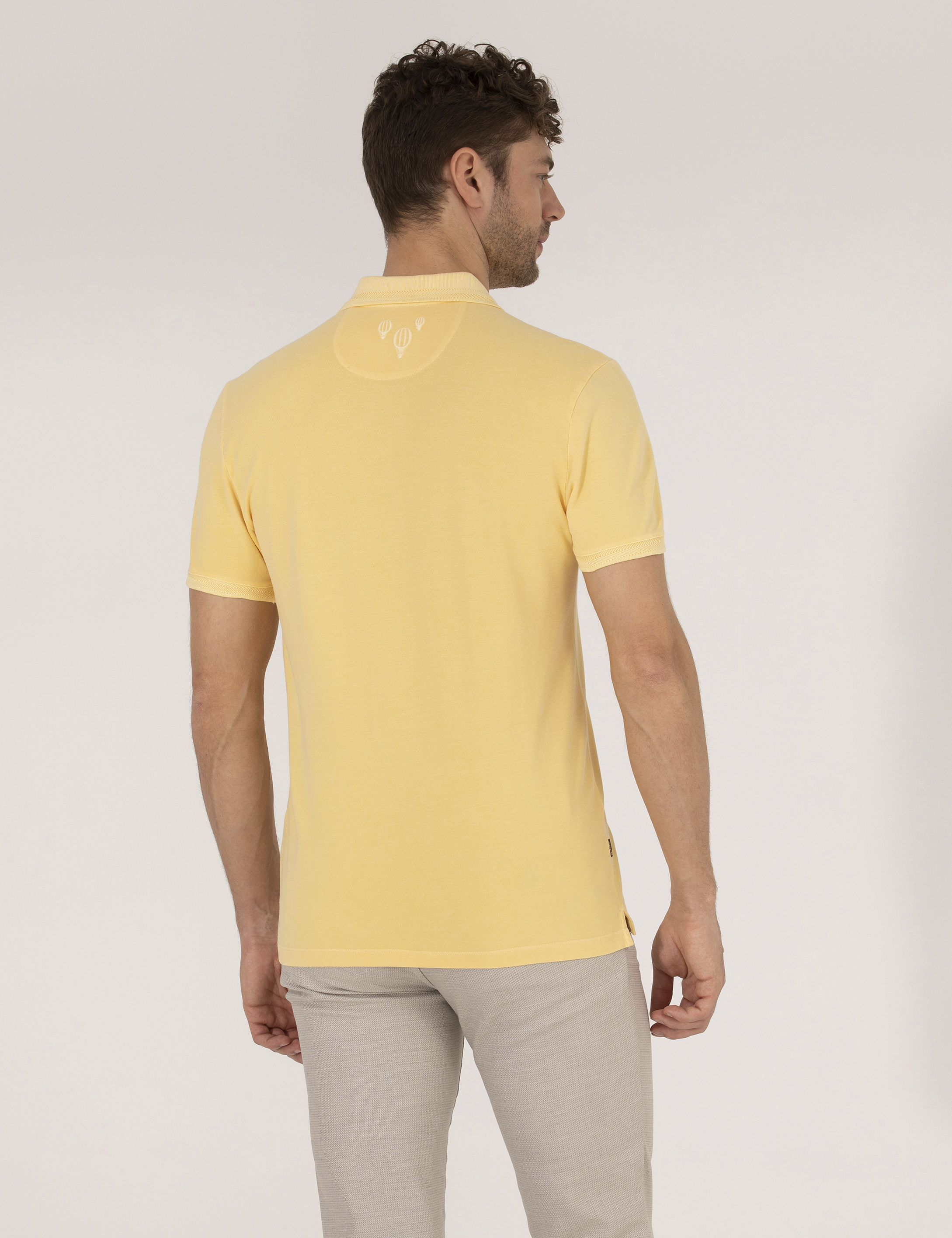 Açık Sarı Slim Fit %100 Pamuk Polo Yaka Tişört - Image 5