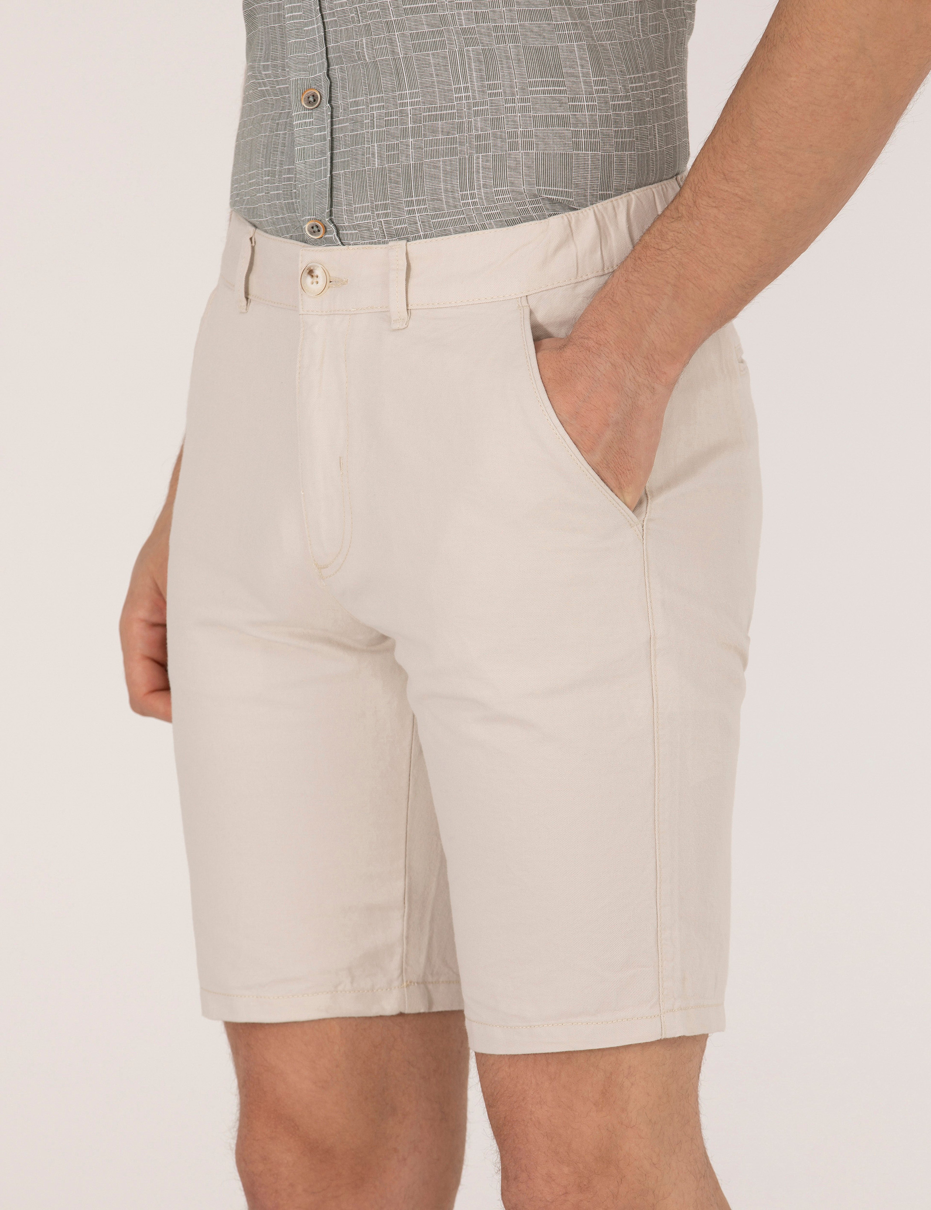 Taş Slim Fit Keten Karışımlı Beli Lastikli Bermuda Şort - Image 5