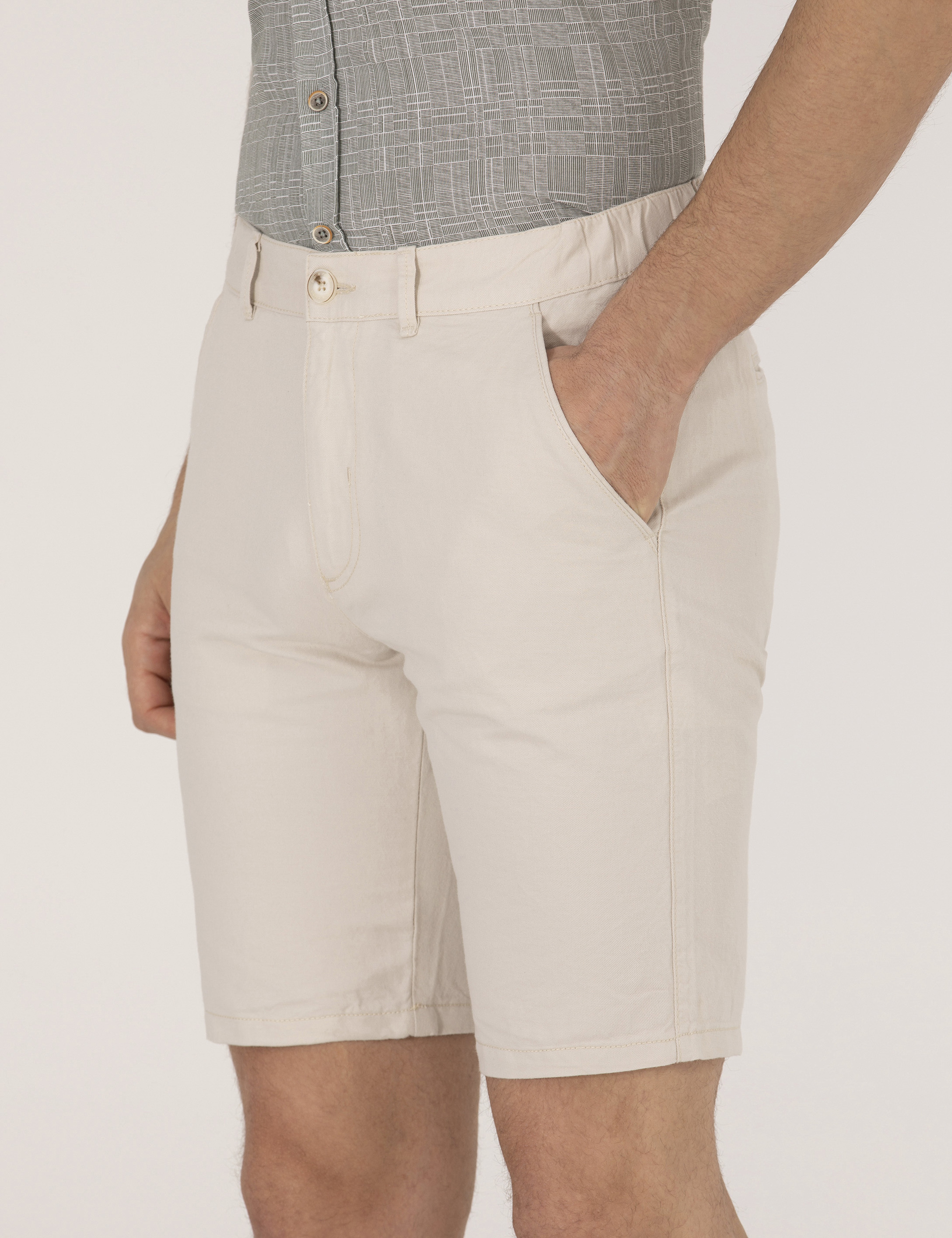 Taş Slim Fit Keten Karışımlı Beli Lastikli Bermuda Şort
