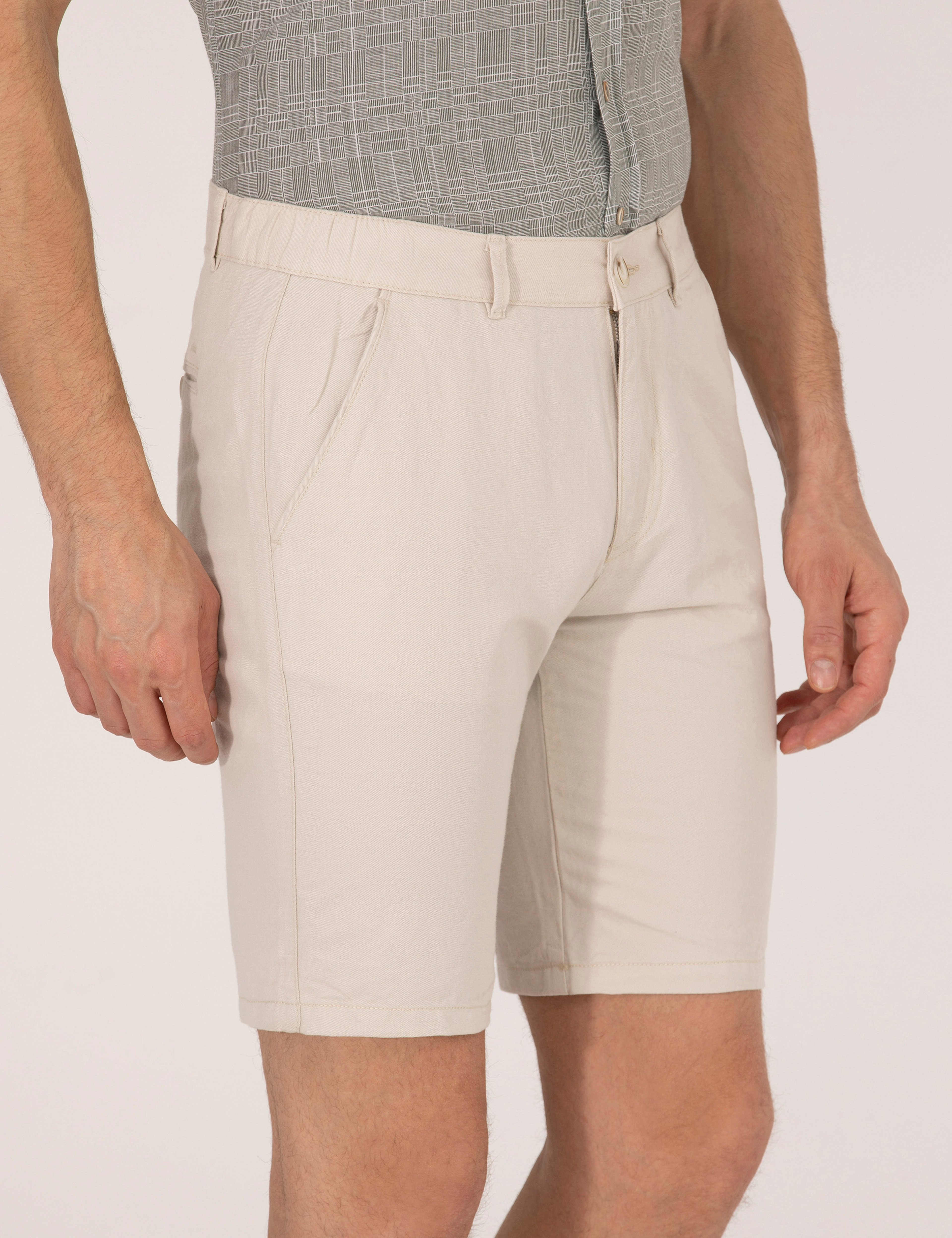 Taş Slim Fit Keten Karışımlı Beli Lastikli Bermuda Şort