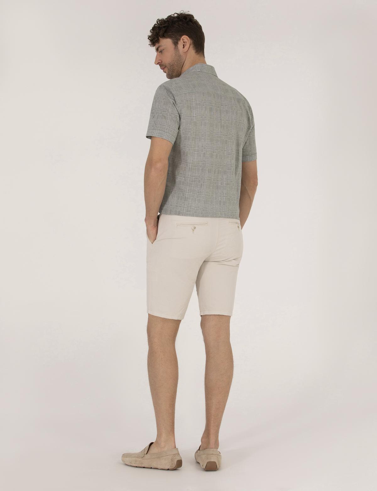 Taş Slim Fit Keten Karışımlı Beli Lastikli Bermuda Şort - 50264863057