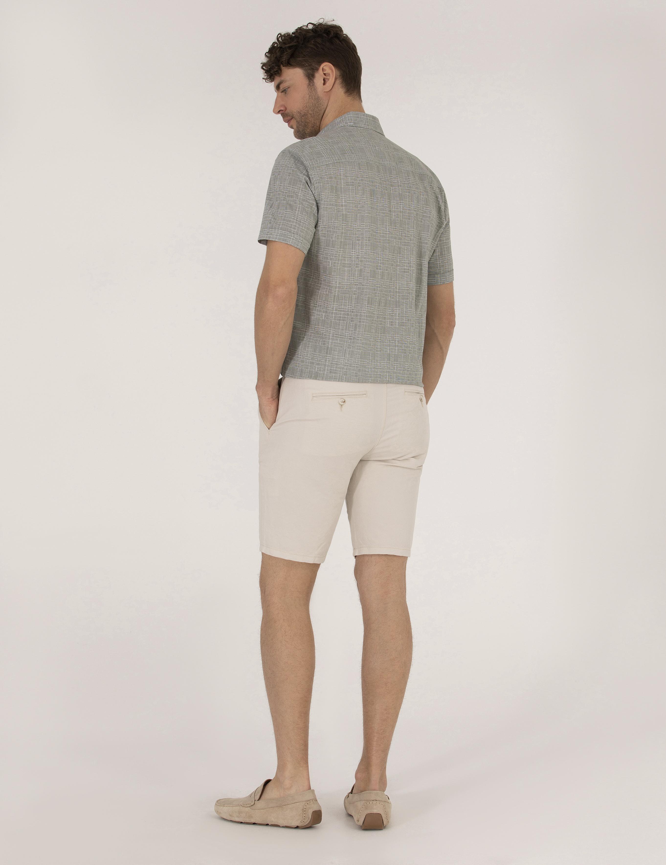 Taş Slim Fit Keten Karışımlı Beli Lastikli Bermuda Şort