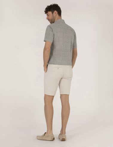 Taş Slim Fit Keten Karışımlı Beli Lastikli Bermuda Şort