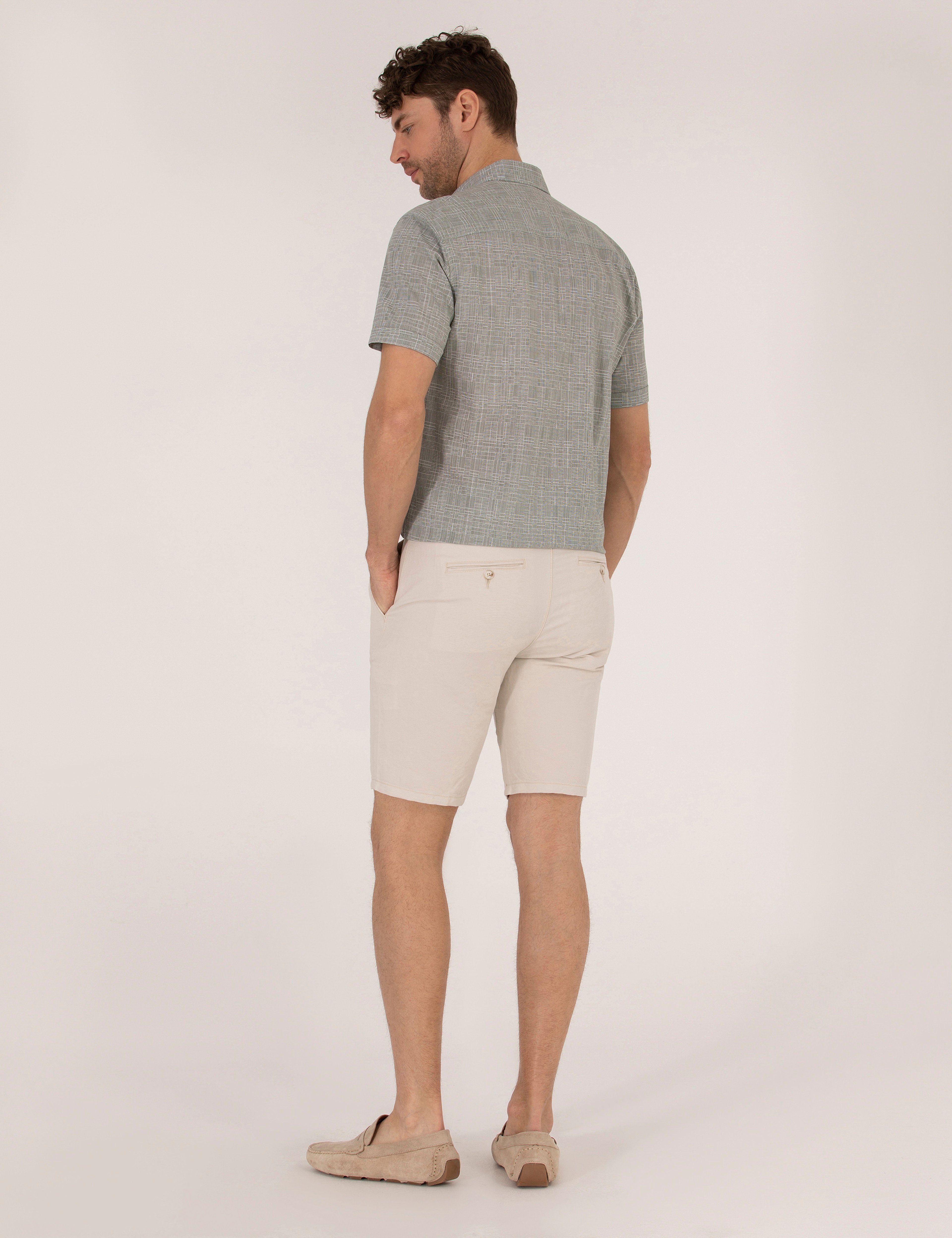 Taş Slim Fit Keten Karışımlı Beli Lastikli Bermuda Şort - Image 4