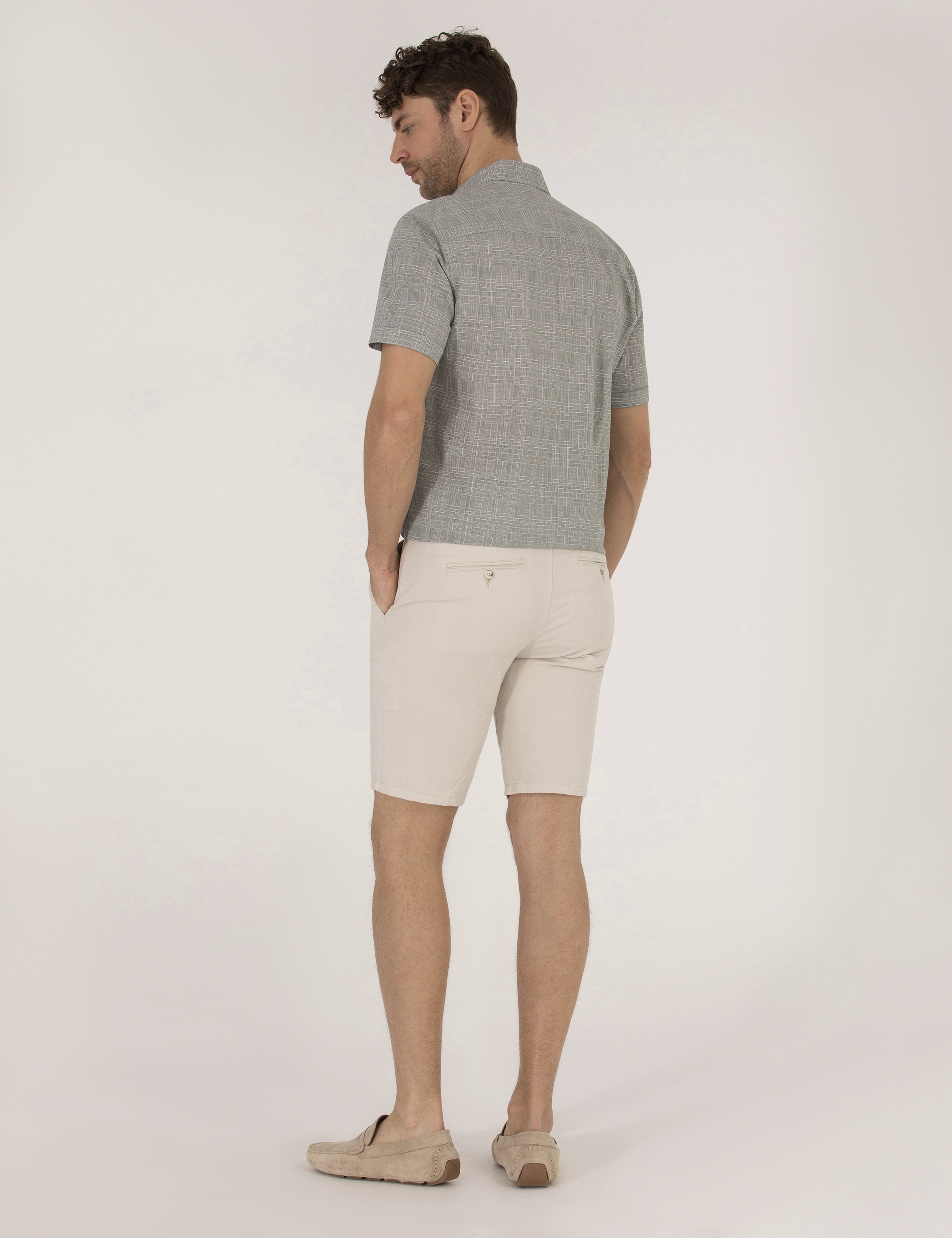 Taş Slim Fit Keten Karışımlı Beli Lastikli Bermuda Şort