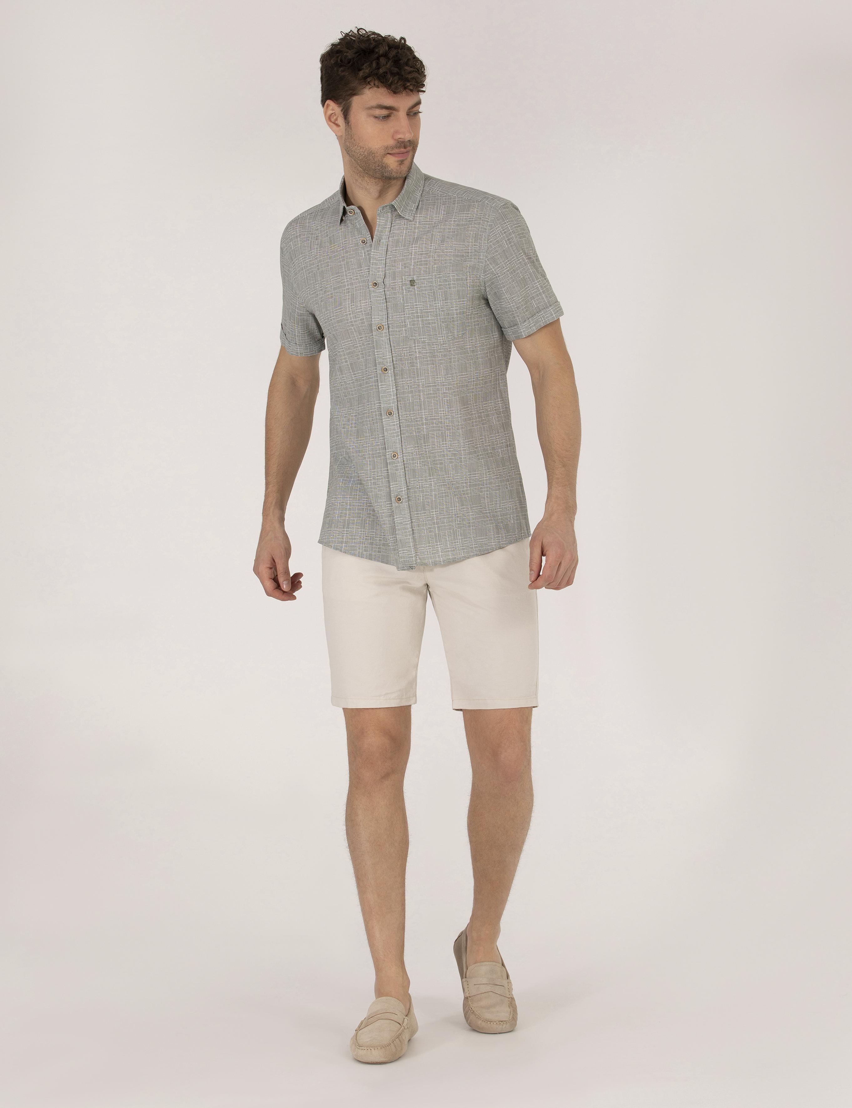 Taş Slim Fit Keten Karışımlı Beli Lastikli Bermuda Şort