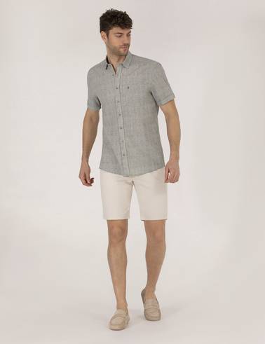 Taş Slim Fit Keten Karışımlı Beli Lastikli Bermuda Şort