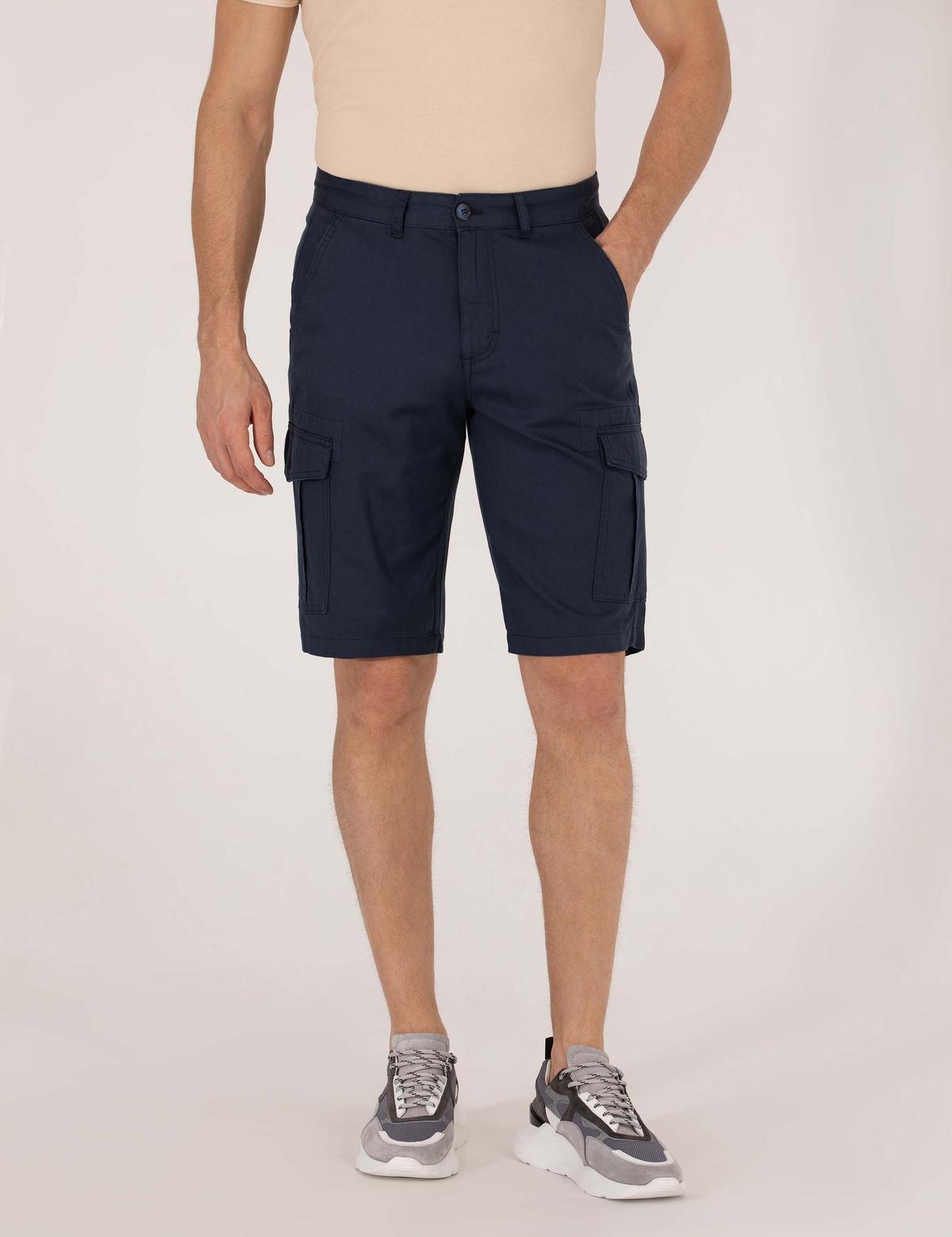 Lacivert Comfort Fit Kargo Cepli Şort - 50264881032