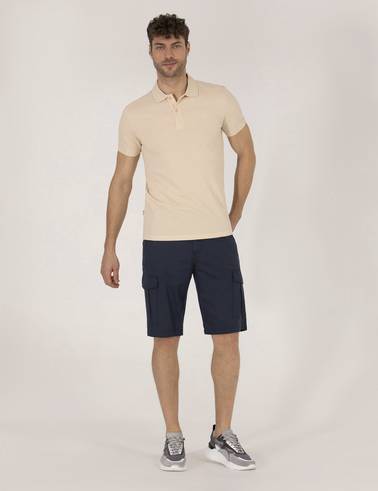 Lacivert Comfort Fit Kargo Cepli Bermuda Şort