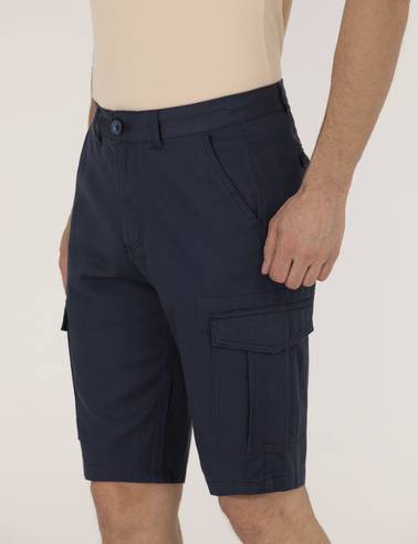 Lacivert Comfort Fit Kargo Cepli Bermuda Şort