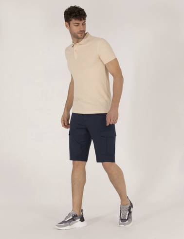 Lacivert Comfort Fit Kargo Cepli Bermuda Şort