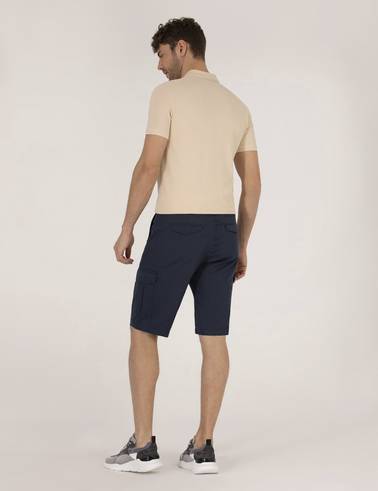 Lacivert Comfort Fit Kargo Cepli Bermuda Şort