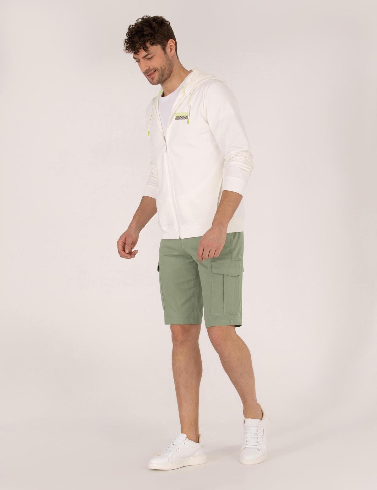 Haki Comfort Fit Kargo Cepli Bermuda Şort - 50264881040