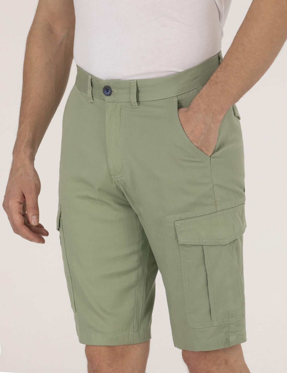 Haki Comfort Fit Kargo Cepli Bermuda Şort - 50264881040