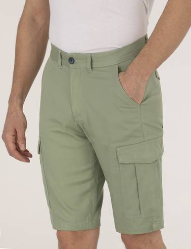Haki Comfort Fit Kargo Cepli Bermuda Şort
