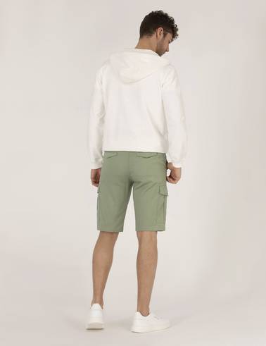 Haki Comfort Fit Kargo Cepli Bermuda Şort