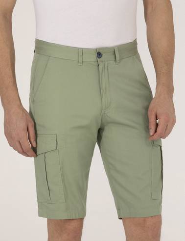 Haki Comfort Fit Kargo Cepli Bermuda Şort