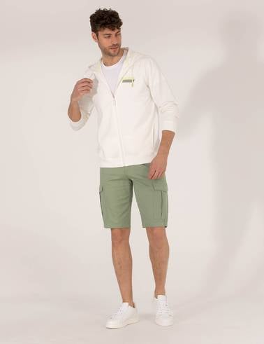 Haki Comfort Fit Kargo Cepli Bermuda Şort