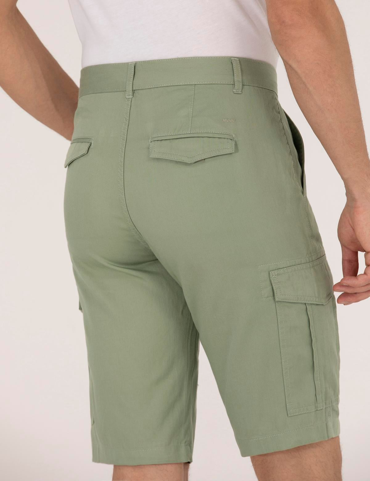 Haki Comfort Fit Kargo Cepli Bermuda Şort - 50264881040