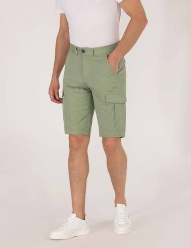 Haki Comfort Fit Kargo Cepli Bermuda Şort