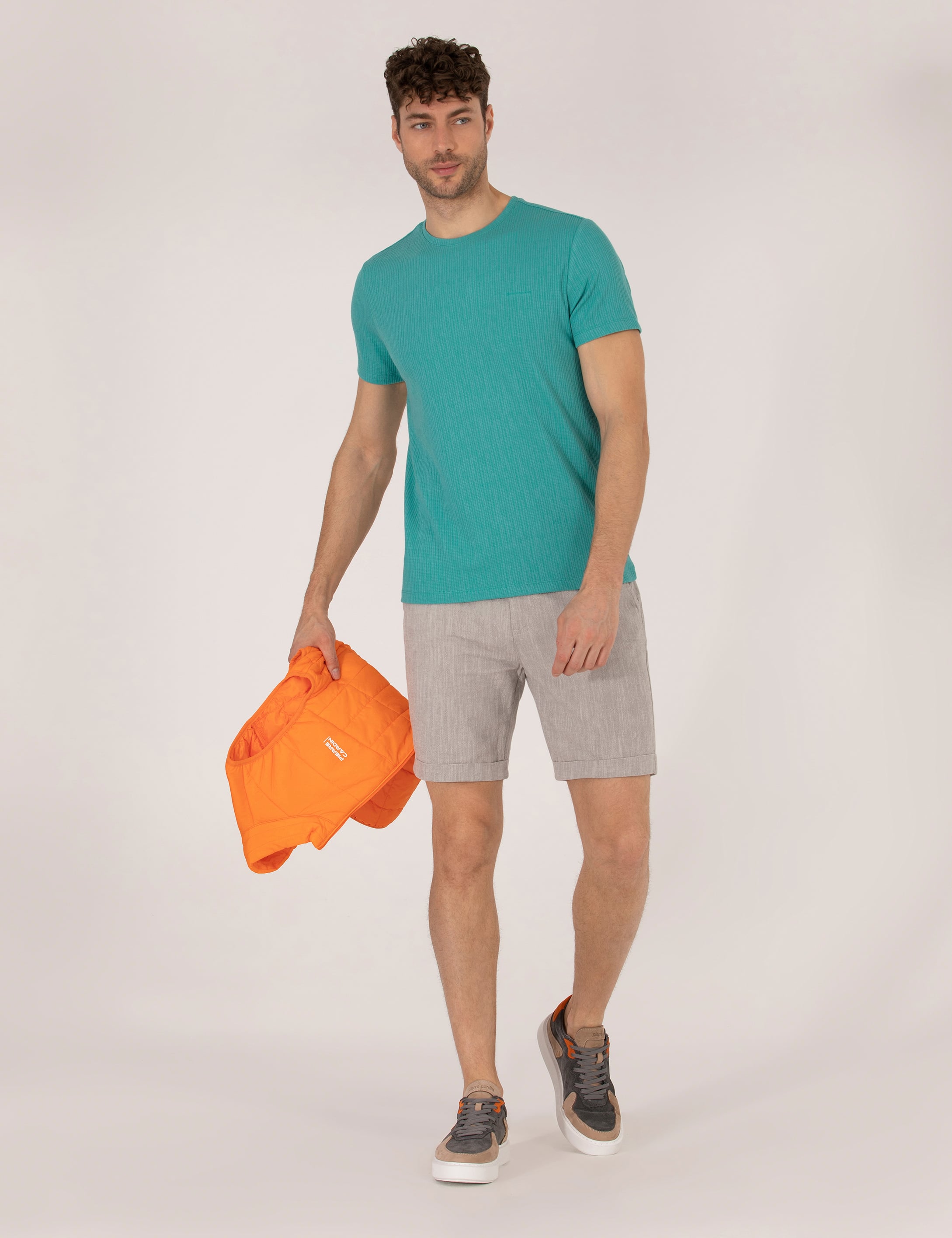 Yeşil Slim Fit Jakarlı Bisiklet Yaka Tişört - Image 4
