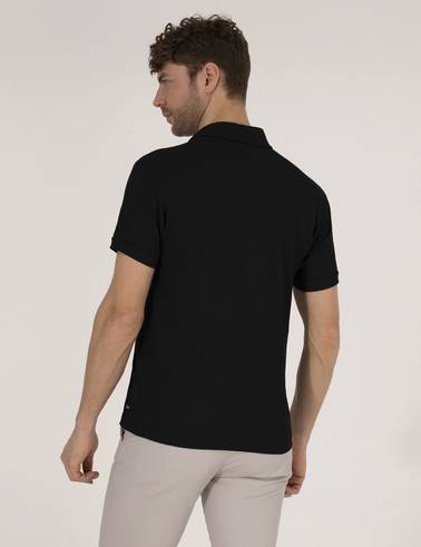 Siyah Slim Fit Dokulu Polo Yaka Tişört