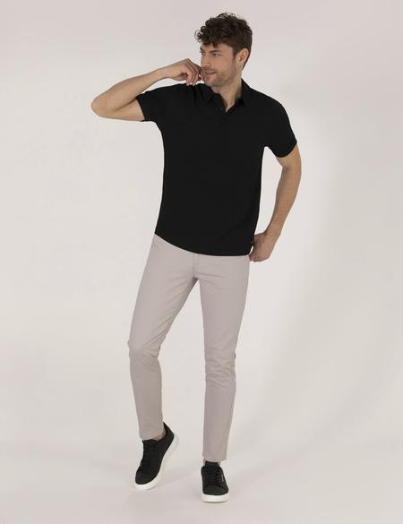 Siyah Slim Fit Dokulu Polo Yaka Tişört - 50267574023