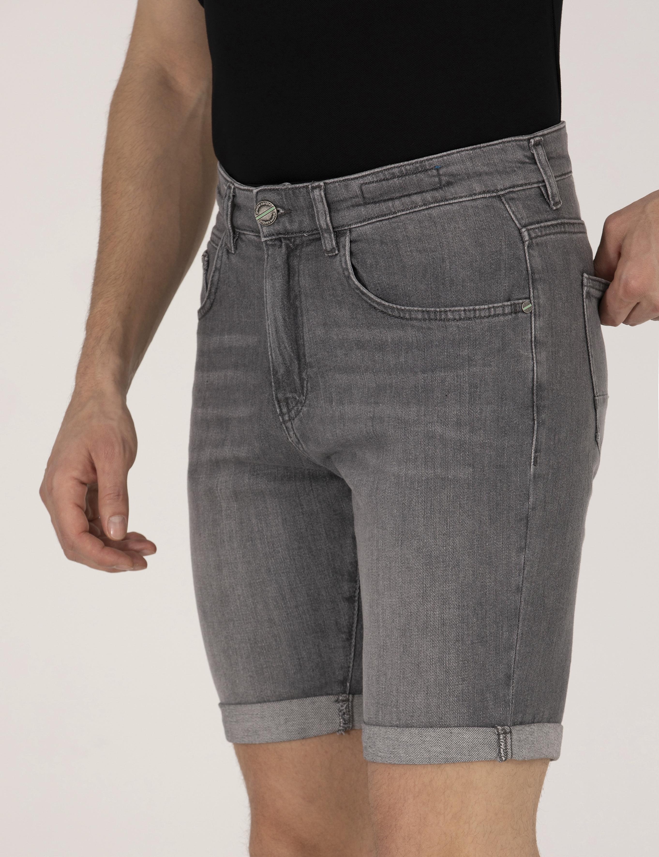 Gri Slim Fit Jean Şort