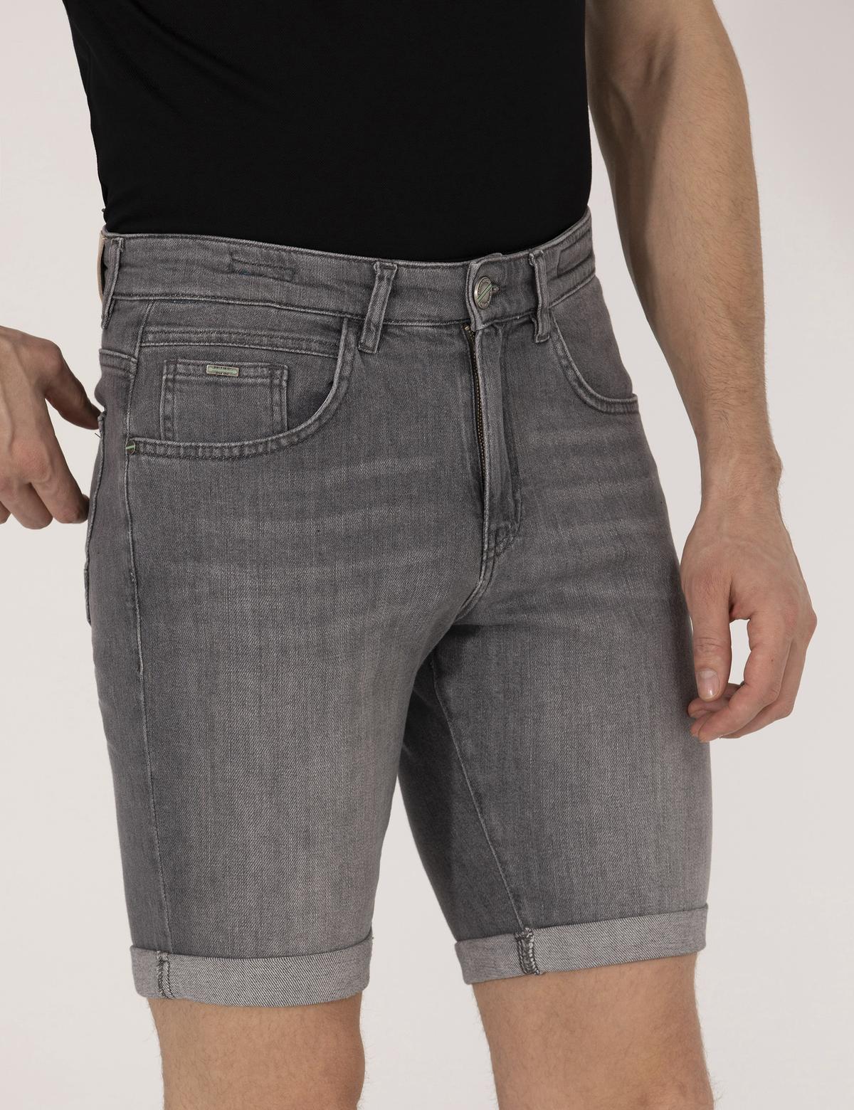 Gri Slim Fit Jean Şort - 50267804002