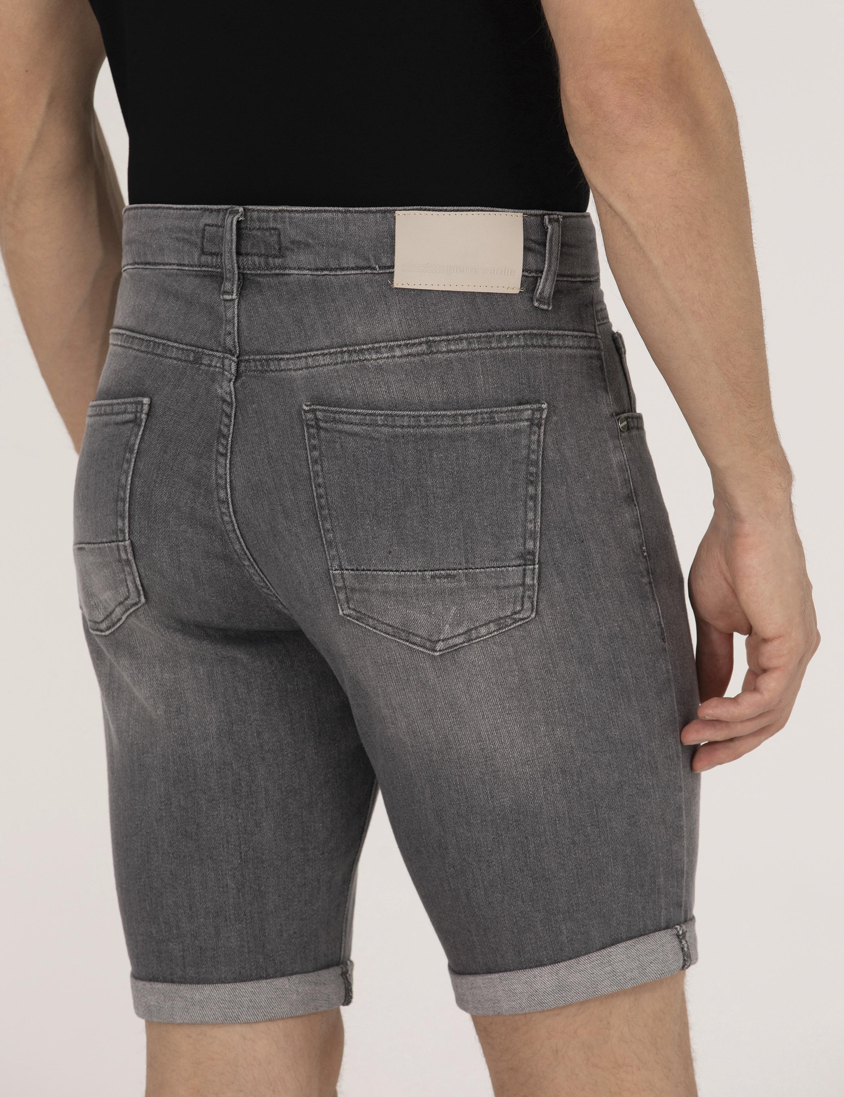 Gri Slim Fit Jean Şort