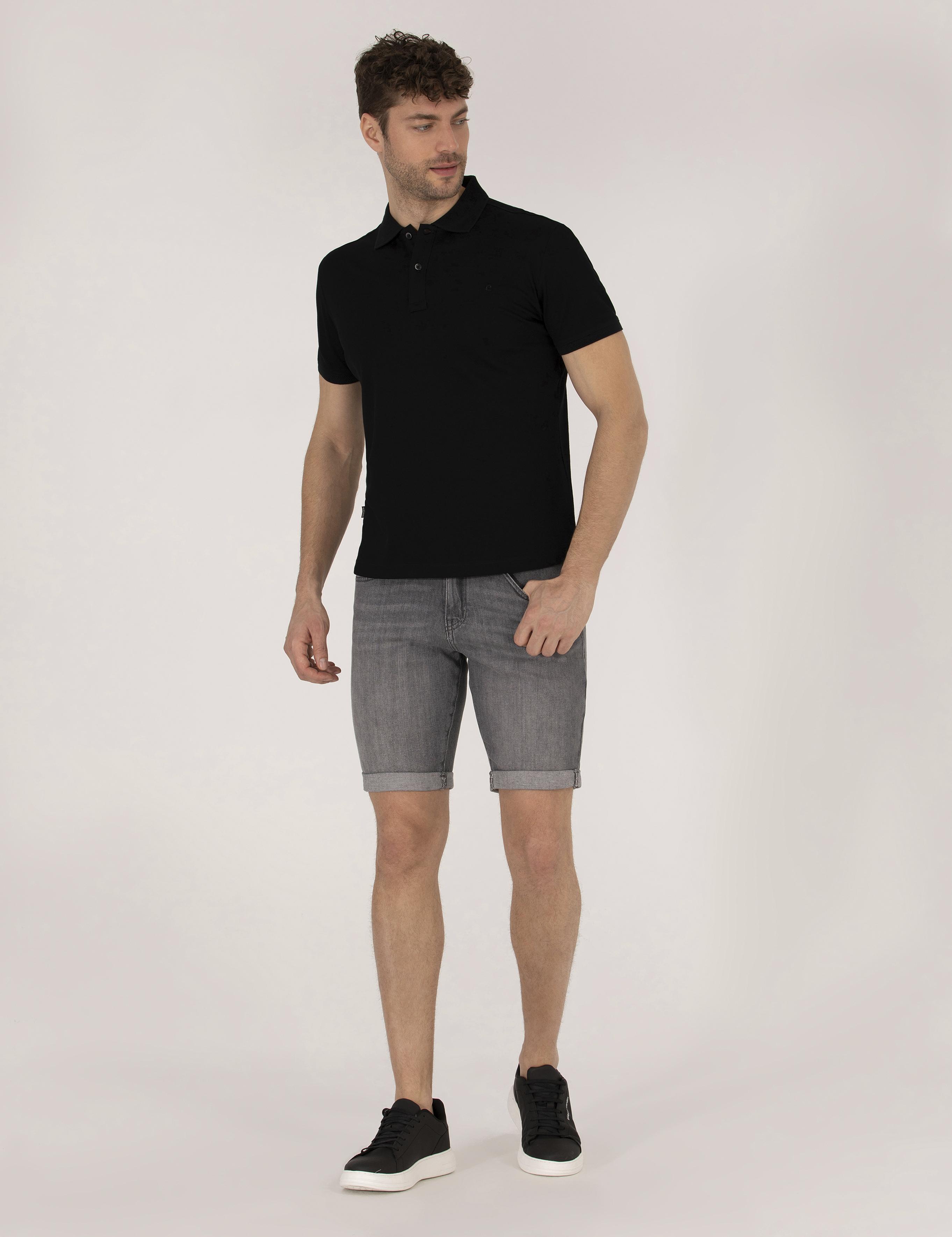 Gri Slim Fit Jean Şort