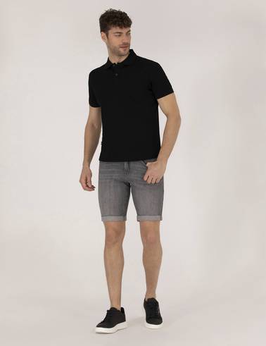 Gri Slim Fit Jean Şort
