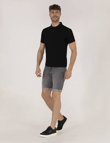 Gri Slim Fit Jean Şort