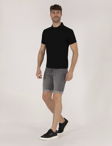 Gri Slim Fit Jean Şort