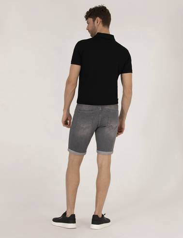 Gri Slim Fit Jean Şort