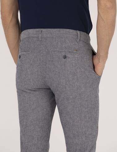 Açık Lacivert Slim Fit Keten Karışımlı Beli Lastikli Kanvas Pantolon