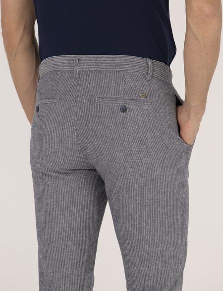 Açık Lacivert Slim Fit Keten Karışımlı Beli Lastikli Kanvas Pantolon - 50268042169