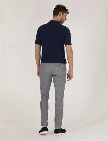 Açık Lacivert Slim Fit Keten Karışımlı Beli Lastikli Kanvas Pantolon