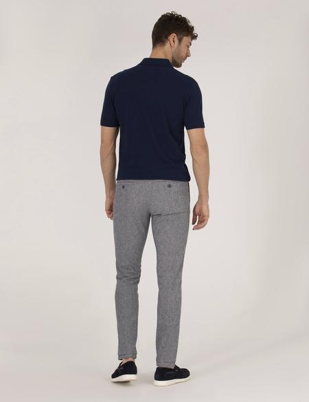 Açık Lacivert Slim Fit Keten Karışımlı Beli Lastikli Kanvas Pantolon - 50268042169