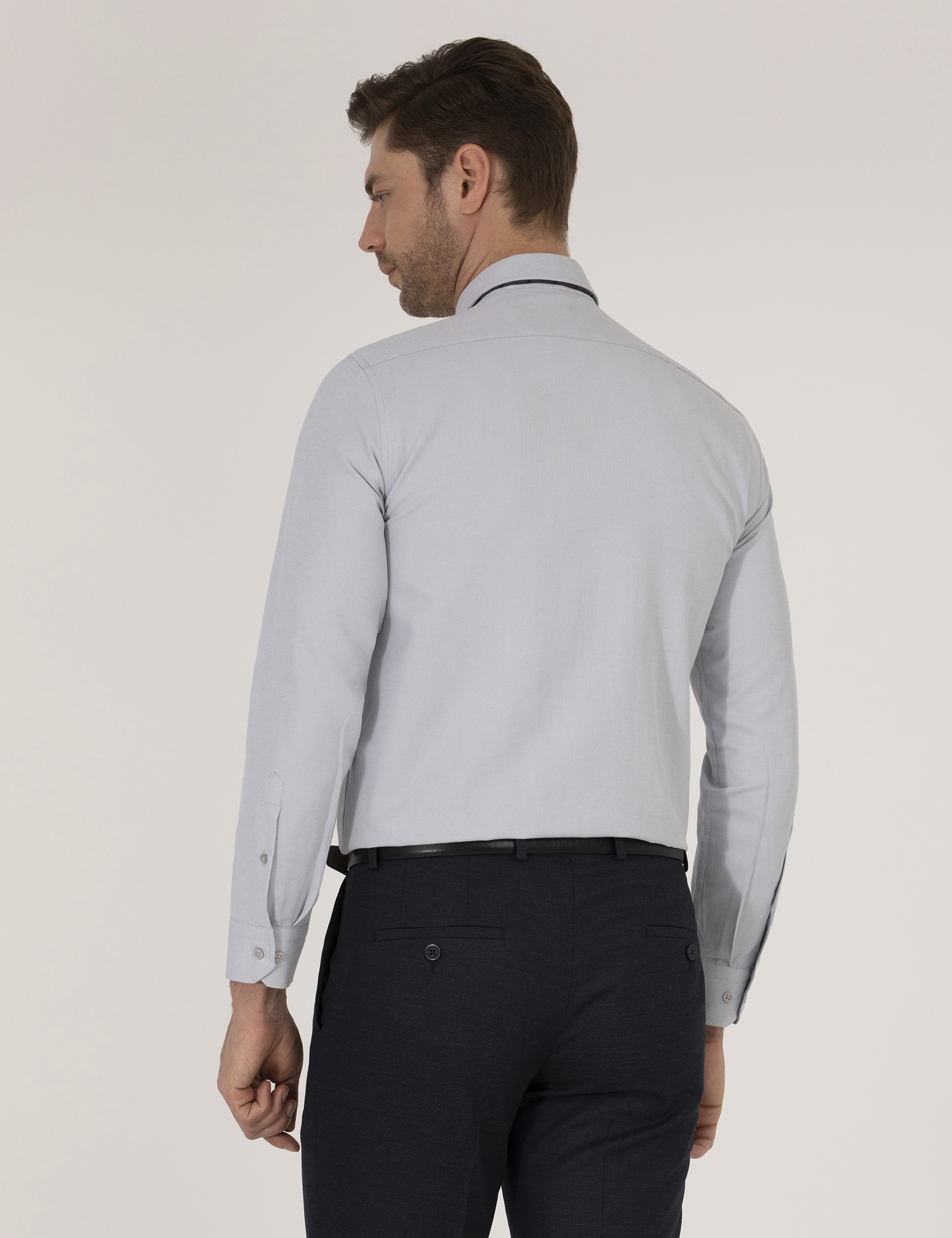 Pierre Cardin Gri Slim Fit Oxford Gömlek görsel 5