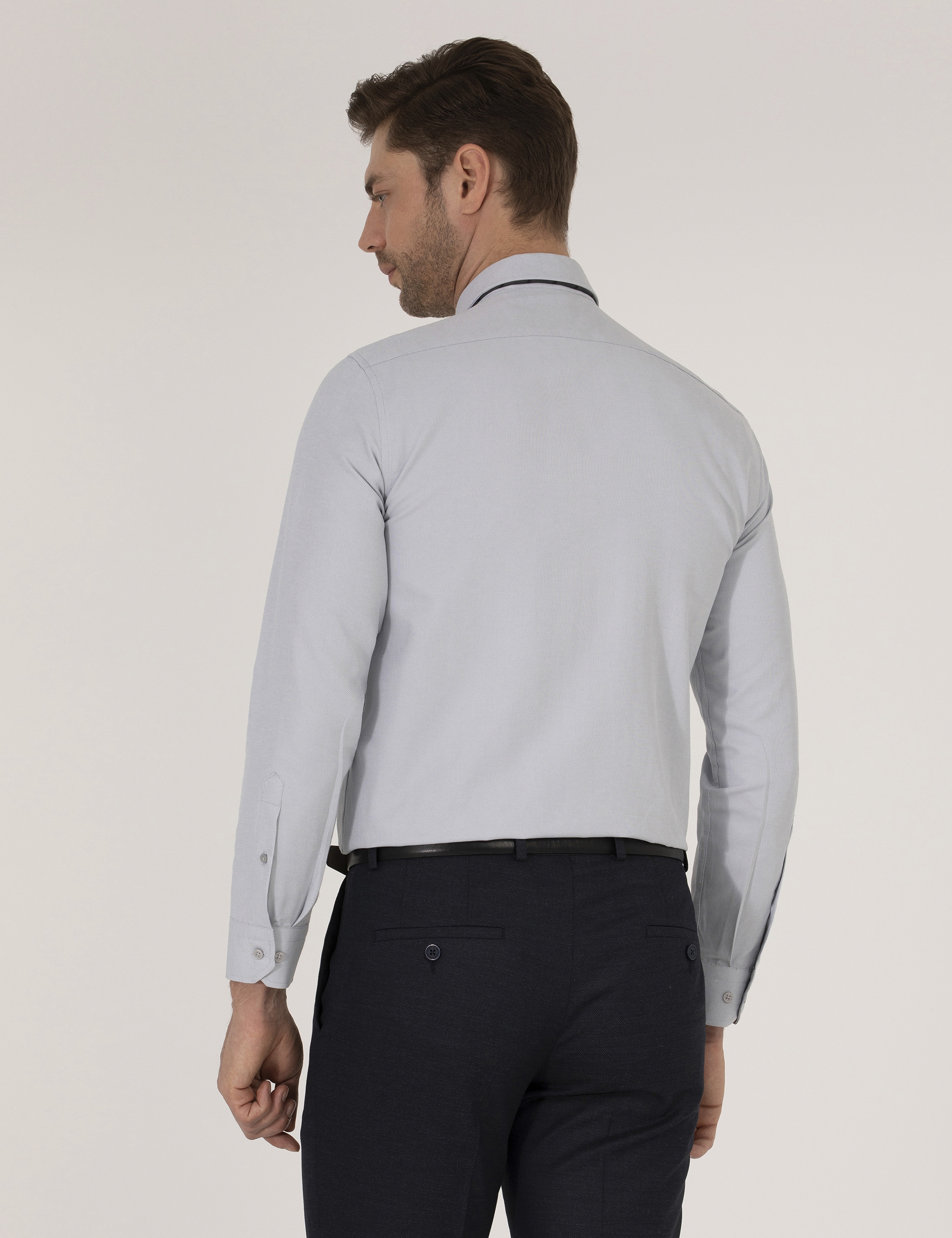 Gri Slim Fit Oxford Gömlek - Image 5