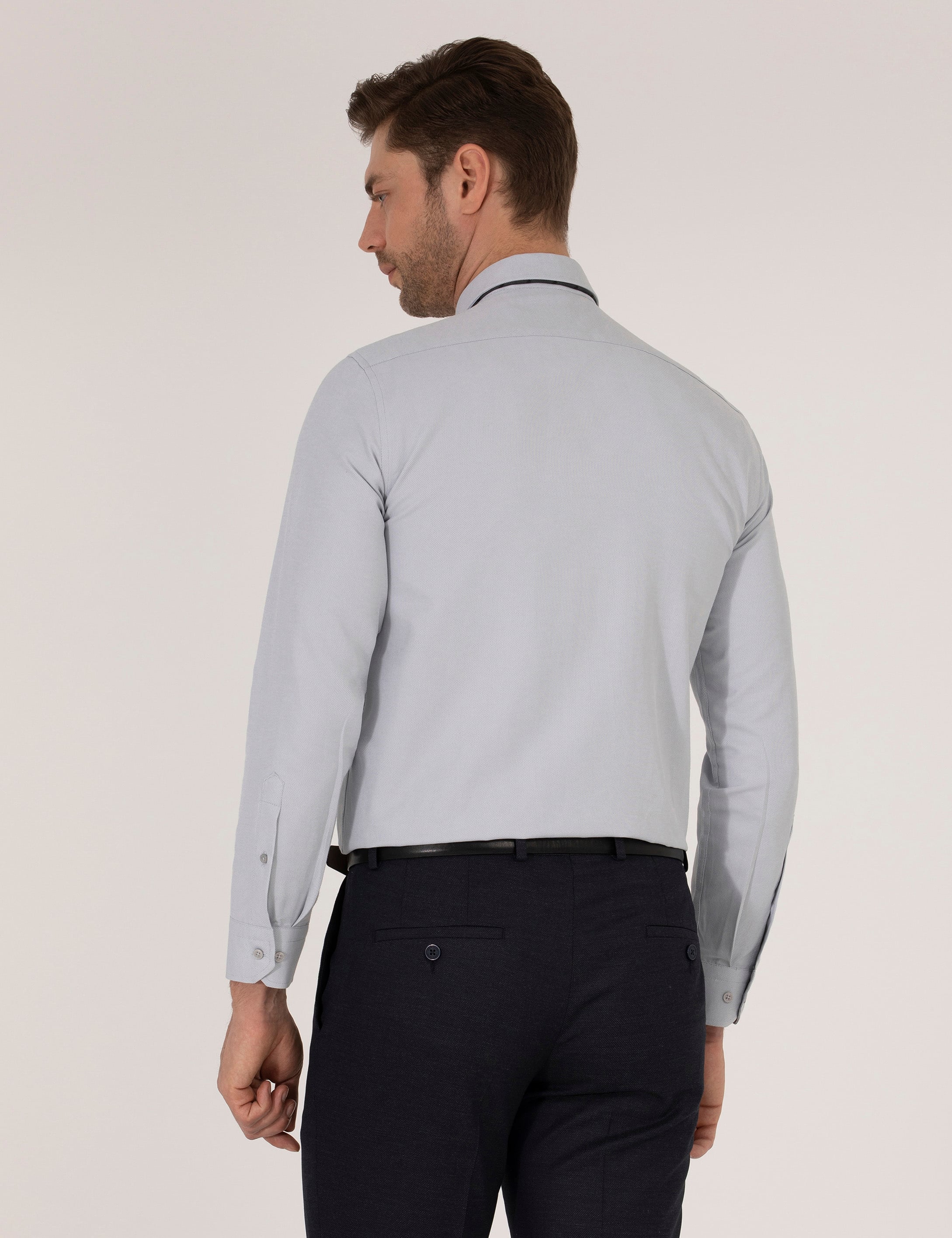 Gri Slim Fit Oxford Gömlek