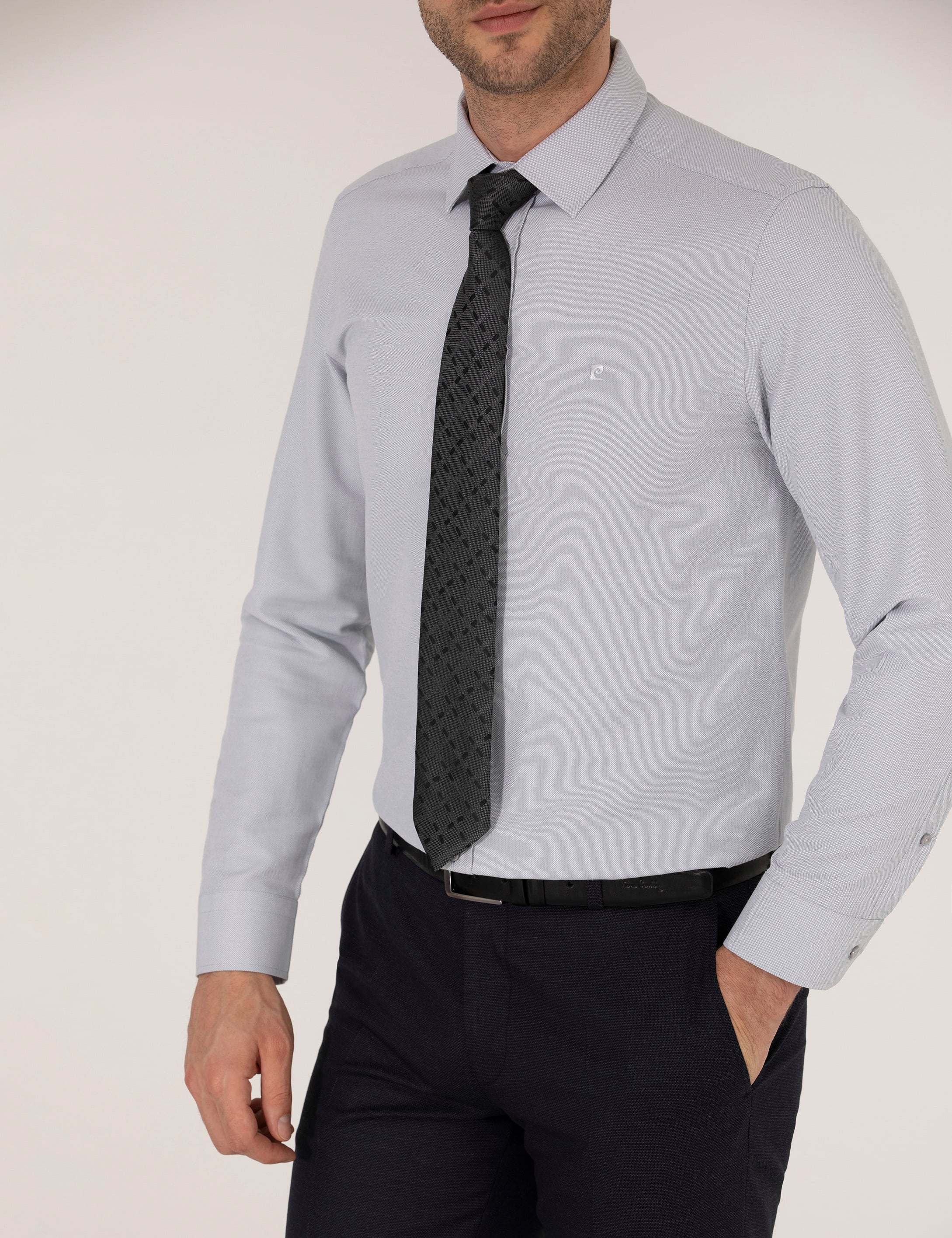 Pierre Cardin Gri Slim Fit Oxford Gömlek görsel 6